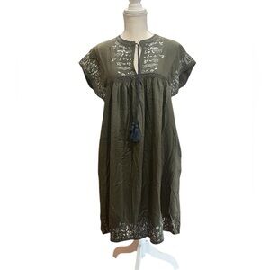 SUNDANCE Embroidered Boho Dress Sage Green Navy Size Small